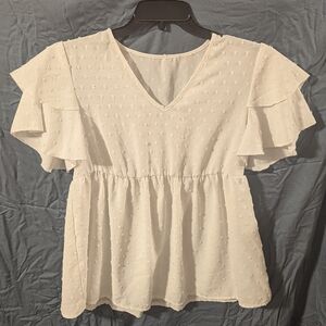 Elegant White Ruffle Sleeve Top